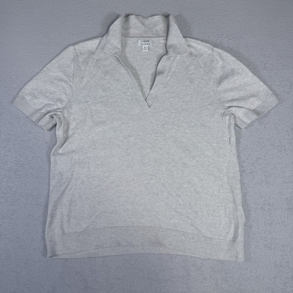 J. Crew Womens Gray Cashmere Blend Polo Sweater Short Sleeve Preppy M